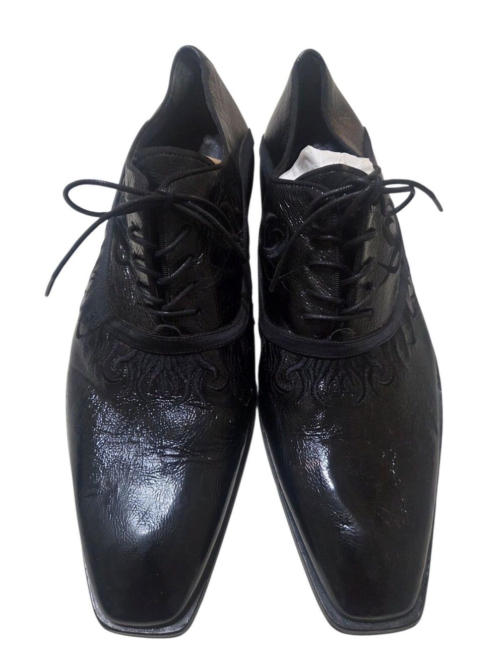 Mezlan Men’s Black Leather Embroidered Square Toe Lace Up Dress Shoes Spain 10.5